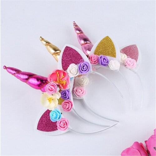 Unicorn Horn Flower Hair Band Lovely Baby Girl Boys Headwear Hair Accessories Christmas Halloween Birthday Cosplay Decorative