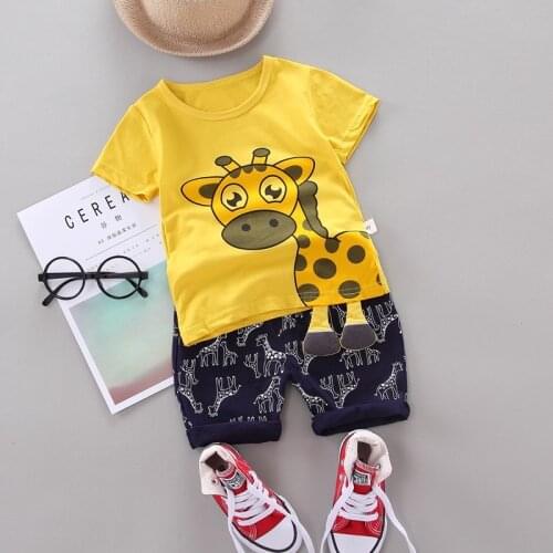 Boys Wear Short Sleeve Tee + Pants Suits Giraffe Kids Sports 2Pc Sets