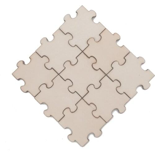 10pcs 40mm Puzzle Laser Cut Out Natural Wood Pieces DIY Wood Crafts Square Puzzle of Wood Puzzle for DIY Crafts Home Decor