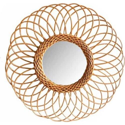 Hand-woven Macrame Rattan Mirror Wall Hanging Wall Nordic Porch Creative Living Room Sofa Bad&Bath Decor Headboard Vanity Mirror