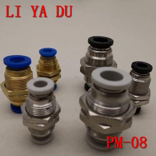 5pcs/lot PM-08 Pneumatic fittings PM bulkhead quick connector tracheal quick connector bulkhead straight PM8