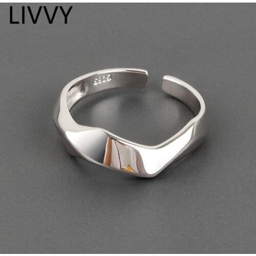 LIVVY Silver Color Simple Irregular Geometric Smooth Adjustable Rings for Women New Fashion Handmade Party Jewelry Gifts