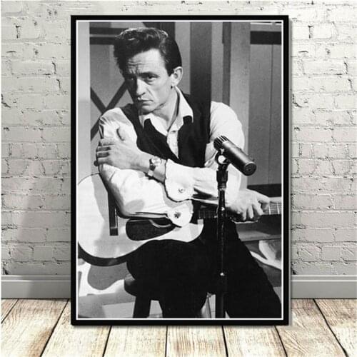 Rock Music Band Star Johnny Cash Black White Retro Room Living Sofa Wall Art Home Decor Picture Quality Canvas Painting Poster