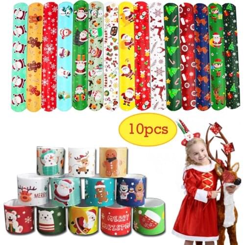 Christmas Slap Bracelets Santa Claus Snowflake Elk Xmas Tree Print Toys Merry Christmas Decor For Kids Adults Gifts Favor 2021