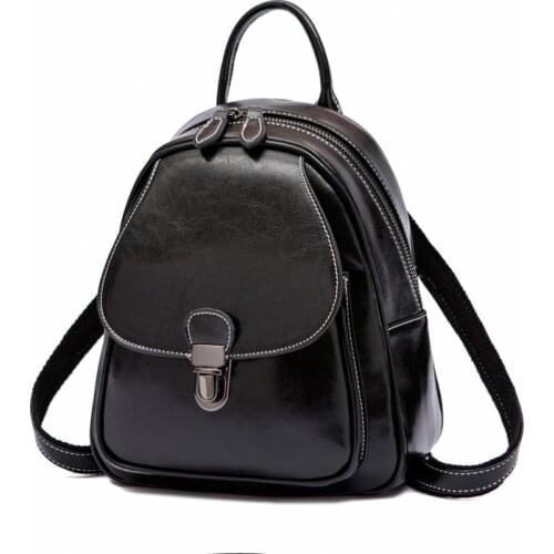 Genuine Leather Rucksack Travel Bag Girls Small School Daypack Knapsack Fashion Design Female High Quality Women Backpack
