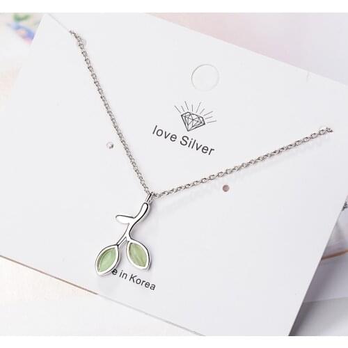 925 Sterling Silver Dainty Green Opal Tree Leaves Pendant Necklace Short Clavicle Chain Jewelry For Women Fashion Gifts S-N301
