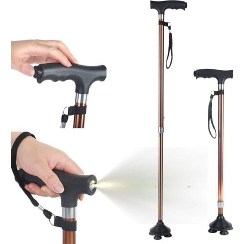 LED Light Walking Stick T-handle Walking Cane for Elderly People Folding Trekking Crutches Hiking Poles Telescopic Baton