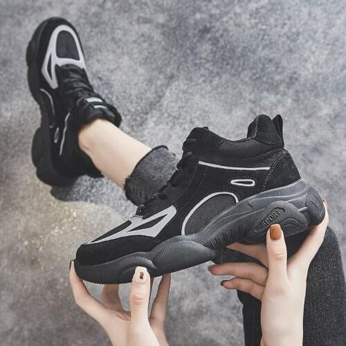 High Top Women Sneakers 2019 Thick Sole Superfine Fiber Vamp Comfortable Sneaker Shoes Gray Black Warm Sneakers R4-38