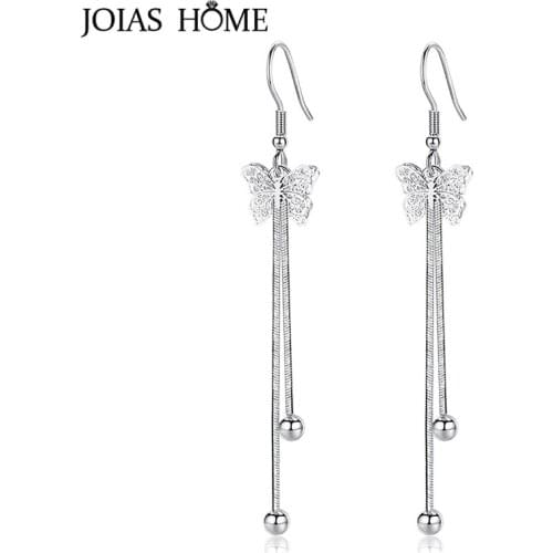 JoiasHome Silver 925 Earrings for Women Trendy Fine Jewelry Long Tassels Butterfly Female Ear drops Temperament Party Wholesale