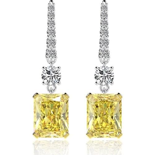 Luxury 100% 925 Sterling Silver Created Citrine 8*10mm Wedding Drop Earrings For Women Pass Diamond Test Party Fine Jewelry Gift