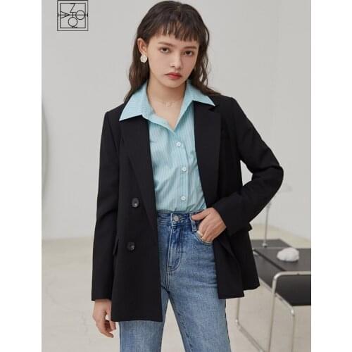ZIQIAO Womens Suit Office Lady Black Suit Jacket Female Spring 2021 New Style Casual Slim Temperament Suit Collar Blazer