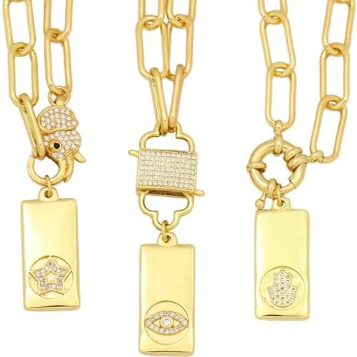 Gold Star Fatima Hand Cross Butterfly Evil Eye Heart Pendant Necklaces for Woman CZ Crystal Stone Statement Jewelry Party Gift