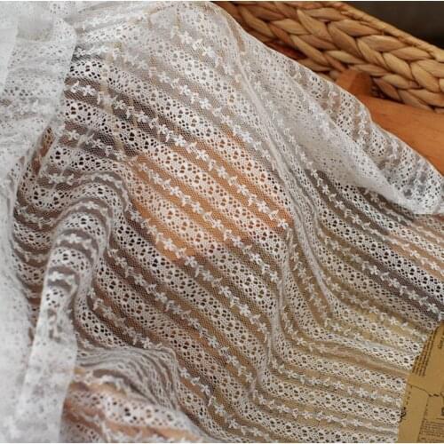 1 Meter 150 CM Wide Striped Lace Fabric Black White Mesh Wedding Dress Curtains Handmade Sewing Trim Home Textiles Materials DIY