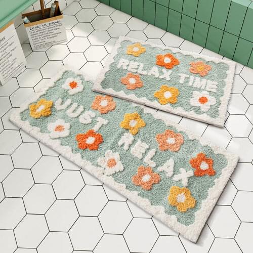 1PC Ins simple Bathroom Floret Carpet Flower Area Rugs Anti Slip absorbent House Entrance Carpets thickened door mat Home Decor