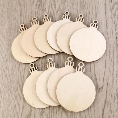 10pcs Round Shape Natural Wooden Ornament Hanging Christmas Tree DIY Wood Crafts With Hole Home Decorations Gift Tag A3