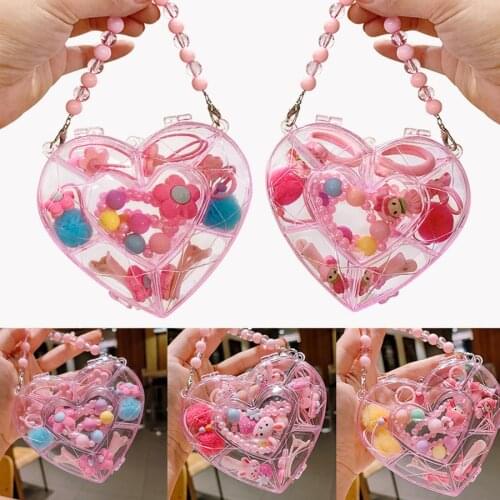 10pack Kids Girls Adjustable Rings Jewel Gift Box Multicolor Dress Up Necklace Hair Rope Princess Set Heart Box Birthday Party