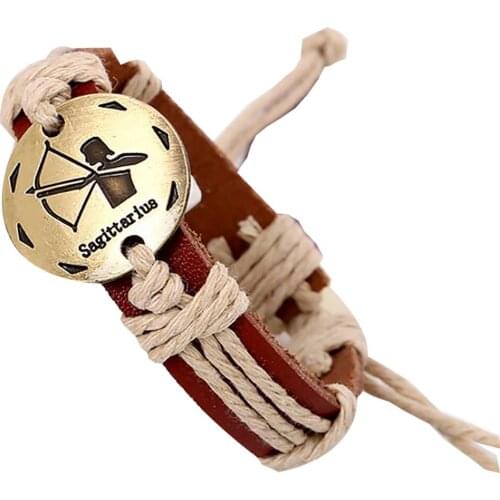 12 Constellations Bracelet New Fashion Jewelry Leather Bracelet Men Casual Personality Zodiac Signs Punk Bracelet