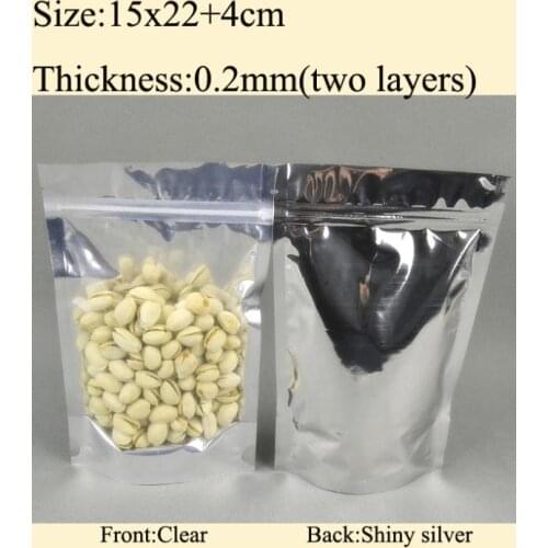15x22+4cm, Aluminum Foil Silver / Clear Zip Lock Bag Stand up foil bag 200pcs/lot wholesale FreeShipping