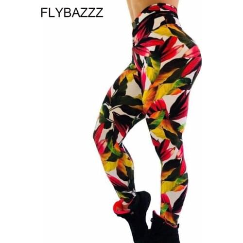 2019 New Sport Leggings For Women Fitness Yoga Leaf Printed Pants Slim High Waist Running Jogger Pants Elastic Gym Sport Leggin