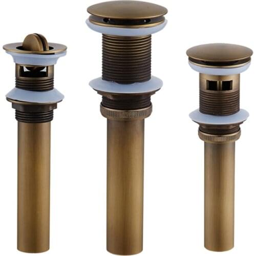 Antique Brass Bathroom Vessel Pop Up Sink Drain Strainer Flip Top Stopper Strainer Kitchen Basin Drainer With/Without Overflow