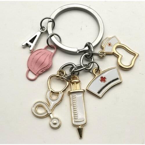 New Doctor Medical Tools Stethoscope Syringe Mask Keychain Nurse Doctor Keychain Souvenir Gift A-Z Letter Keychain