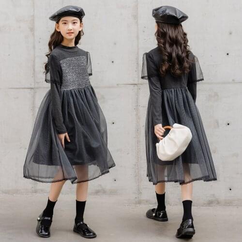 Teenage girls black sequin tulle dress wholesale