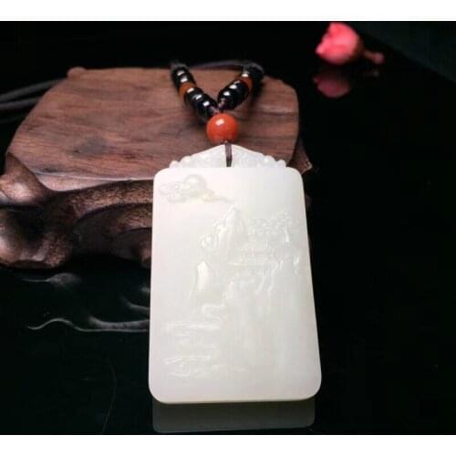 Exquisite Hetian jade landscape painting pendant h19