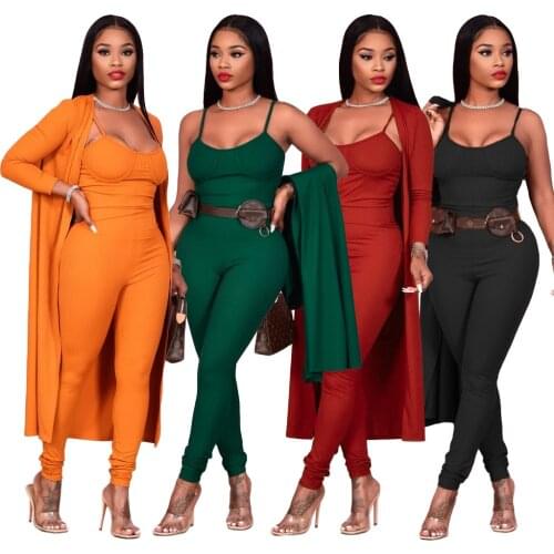 Spaghetti Strap Jumpsuit And Long Open Stitch 2 Piece Set Woman Casual Knitted Ribbed Outfits Plus Size XXL Streetwear Tracksuit