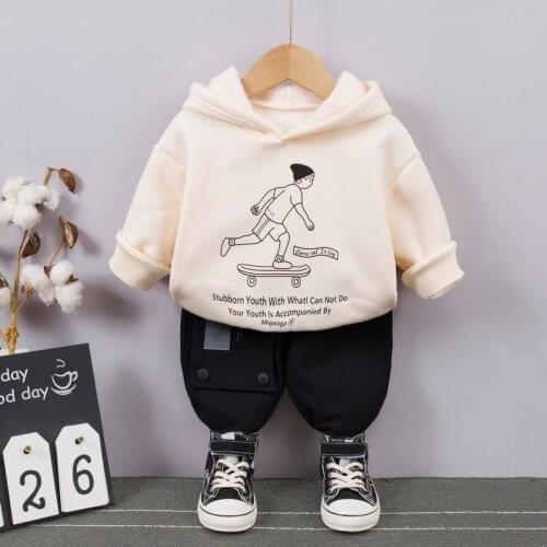 0-5Years Autumn Winter warm Toddlers Outfit Clothes Set Baby Boys Soft Velvet Hooded Top Trousers Girls clothing suits 2Pcs sets