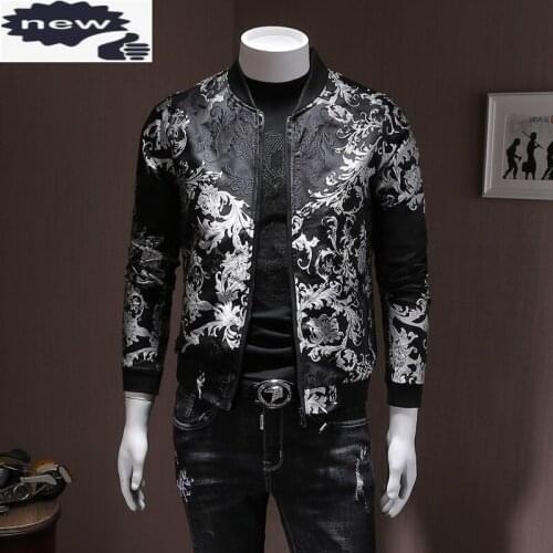Fashion Mens Floral Embroidery Bomber Casual Slim Fit Streetwear Coat Stand Collar Spring Vintage Jacket Plus Size 5XL