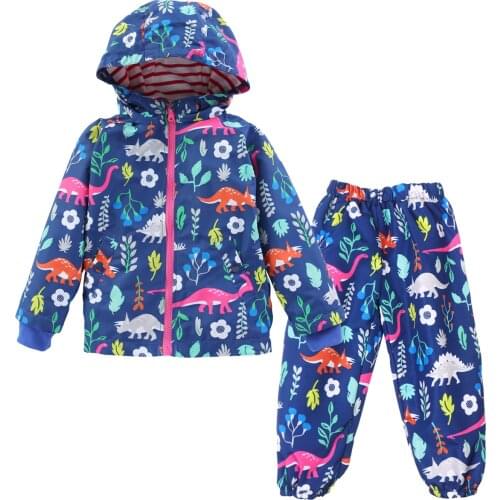 LZH Children Clothing Autumn Winter Toddler Baby Girls Boys Clothes Waterproof Dinosaur Jacket+Pant Outfit Kids Boys Sport Suit