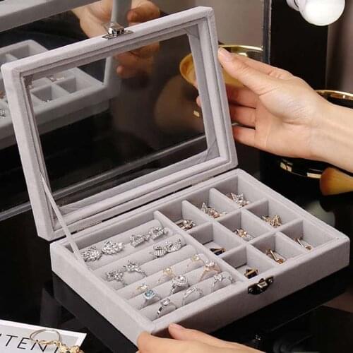 Hot Sales Jewelry Box Portable Velvet Jewelry Ring Display Organizer Tray Holder Earring Jewelry Storage Case Show
