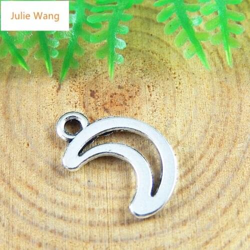 Julie Wang 50PCs Mini Silver Color Alloy Crescent Moon Charms Pendant Handmade Fashion Handcrafts Earring Jewelry Accessory