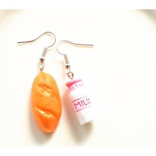 Korean Fashion Food Earrings, Sweet Personality, Hand Torn Twisted Bread With Milk Bottle Simple Earrings