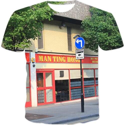 2021 new summer mens 3D house construction fashion shirt mens 3D shirt T-shirt breathable short sleeve top