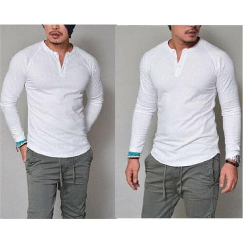Mens Slim Fit O Neck Long Sleeve Cotton Muscle Tee Formal Slim Fit Casual T Shirt Tops Fashion