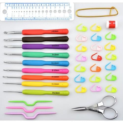 High Quality 36Pcs/set Crochet Hooks Set Ergonomics Hook Stitch Knitting Needles Aluminum Weave Craft Sewing Tool Collection