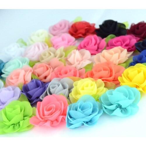 Nishine 120pcs/lot Leaf Chiffon Flowers Rosette Rose Flower Kids Girls Hair Accessory Artificial Flower Bouquet Decor