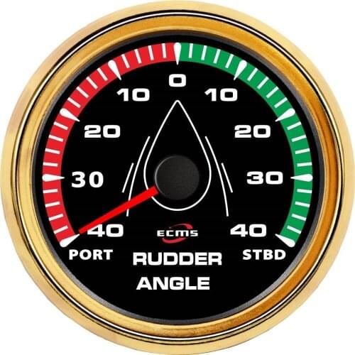 New Design Marine Boat Rudder Angle Indicator Gauge 190-0 Ohms PORT-STBD 9-32V 85mm 316L Gold Bezel Black Dial 902-00073