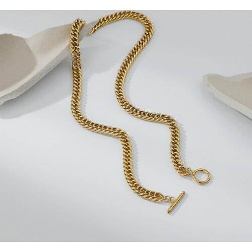 6.7mm Cuban Chain Necklace titanium steel Choker Short Men Women Thick 14K Gold Plated Stainless Steel Necklace