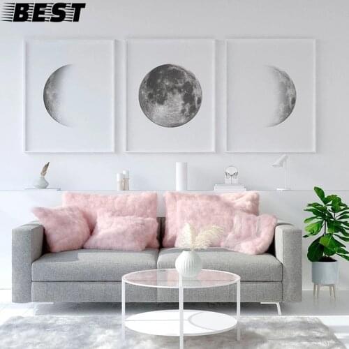 Moon Phases Print Grey Moon Poster Moon Watercolor Art Canvas Painting Bedroom Wall Picture for Living Room Home Wall Art Decor