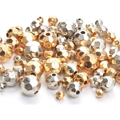 4/6/8/10mm Rhodium/KC Gold Color Round Faceted CCB Plastic Beads Crafts With 2mm Hole for DIY Jewelry Findings