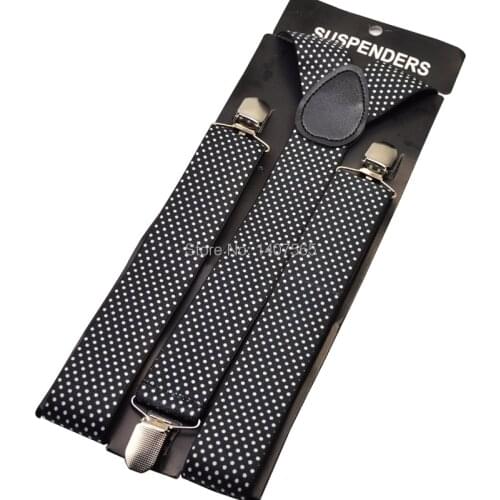 Mens Suspender 3.5cm wide women Big plussize Suspenders black white dot 3 Clip-on Y-Back Braces Elastic Suspender larger 110cm