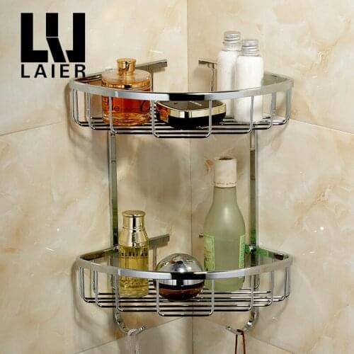 Vidric full bathroom minimalist bathroom chrome-plated copper double triangle basket bathroom corner shelf wall shelf