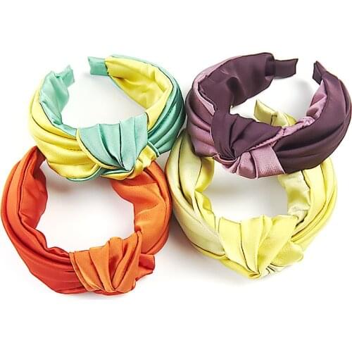 Colorful Silk Satin Knot Hairbands For Women Korea Hair Accessories Knot Hair Band Crown Flower Headbands Head Wrap ms