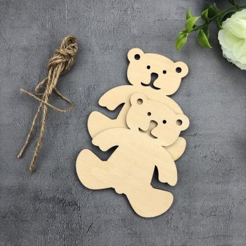 10pcs Blank Bear Wooden Ginkgo Biloba Crafts Supplies Laser Woods Love Heart Wedding Birthday DIY Decorations Unfinished Pieces