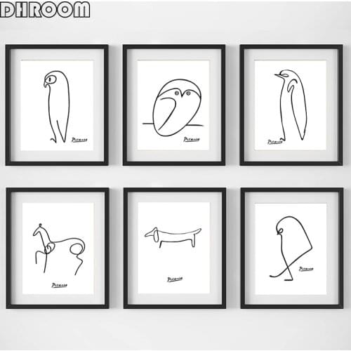 Nordic Minimalist Picasso Animals Prints Line Drawing Canvas Art Painting Scandinavian Poster Wall Art Picture Home Decor