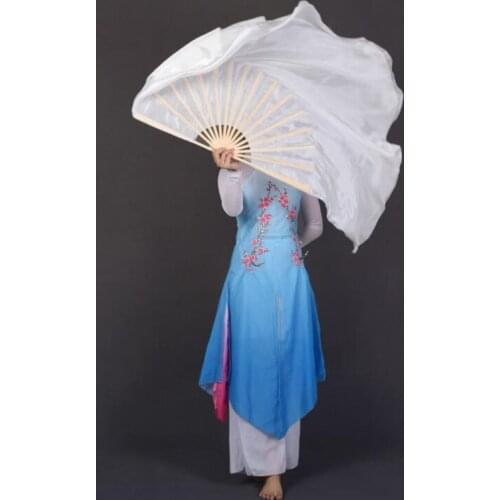 Plain White Fan Veil Hand Made Belly Fans Folk Art Dancing Performance Party Stage Fan 100% Silk Customized Size Color On Sale