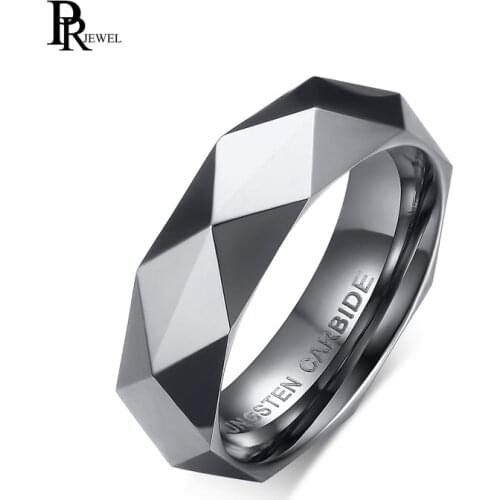 Tungsten Carbide Silver Color Multi-Faceted Prism Rhombus Cut Spinner 6mm Wedding Ring for Men