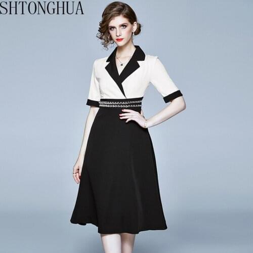 2020 new Superior quality Women Beading Dresses Vintage patchwork Turn down collar dress Plus Size Summer party Dresses